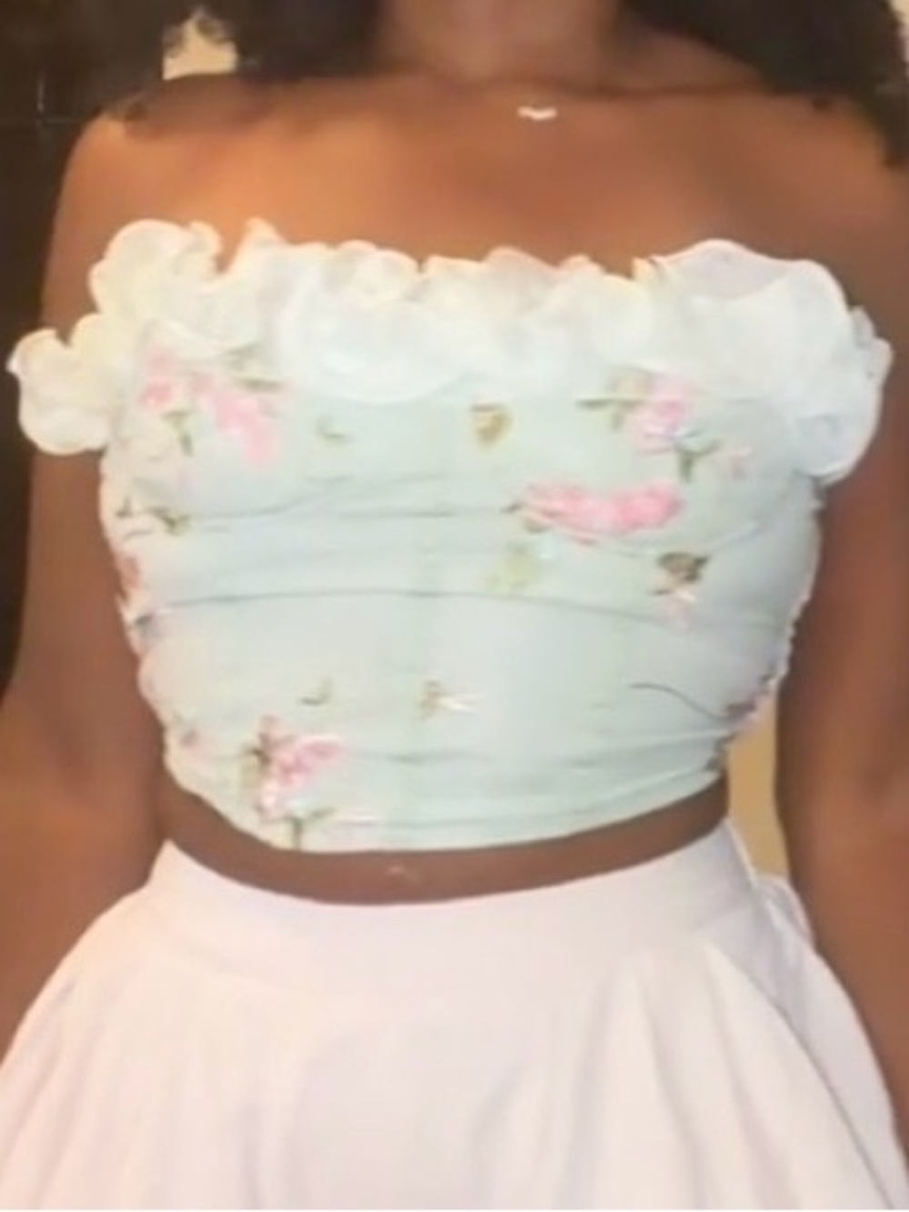 Mint Green Floral Strapless Corset Crop Top